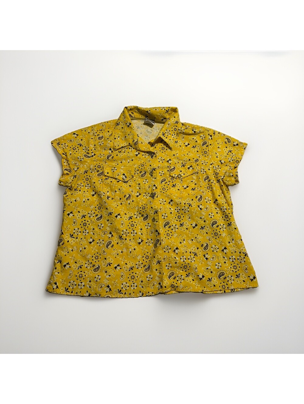 CRUEL GIRL Women 100% Cotton Yellow Floral Print Pearl Snap Western Shirt Sz M